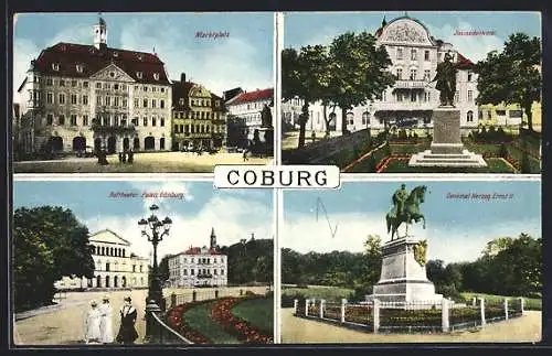 AK Coburg, Markplatz, Hoftheater und Josiasdenkmal