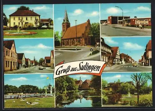 AK Sulingen, Kirche, Ortspartien, Freibad, Springbrunnen