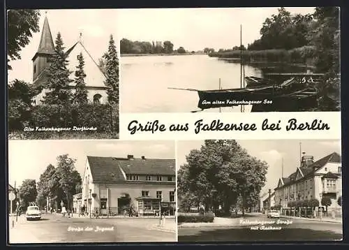 AK Falkensee, Strasse der Jugend, Rathaus und alter Falkenhagener See