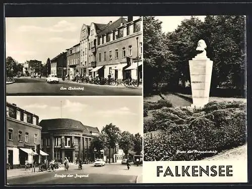 AK Falkensee, Am Bahnhof, Strasse der Jugend, Platz der Freundschaft