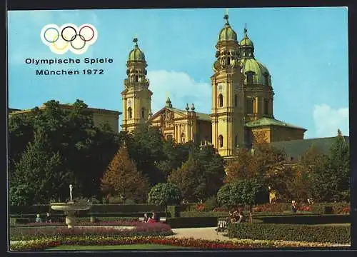 AK München, Olympische Spiele 1972, Theatinerkirche vom Hofgarten gesehen