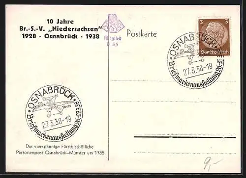 AK Osnabrück, 10 Jahre Br.-S.-V. Niedersachsen, 1928-1938, Vierspännige Fürstbischöfliche Personenpost