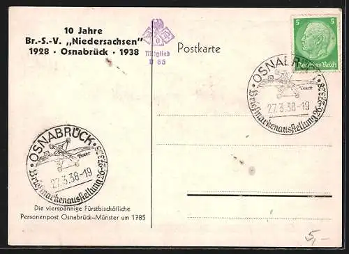 AK Osnabrück, 10 Jahre Br.-S.-V. Niedersachsen, 1928-1938, Vierspännige Fürstbischöfliche Personenpost