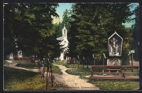 AK Innsbruck, Tummelplatz mit Kapelle und Bildstock