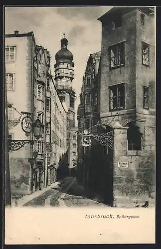 AK Innsbruck, Seilergasse Ecke Kiebachgasse, Gasthausschilder