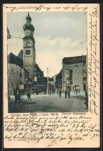 AK Hall i. Tirol, Oberer Stadtplatz mit Pfarrkirche