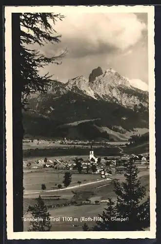 AK Tannheim, Panorama mit Kirche und Gebirgsansicht