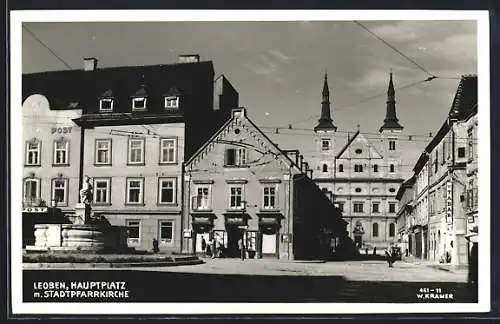 AK Leoben, Hauptplatz mit Stadtpfarrkirche