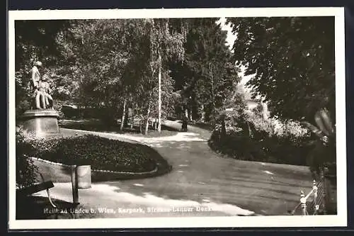 AK Baden b. Wien, Kurpark mit Strauss-Lanner-Denkmal