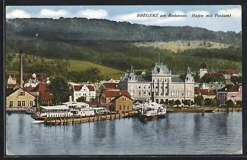 AK Bregenz am Bodensee, Hafen mit Postamt