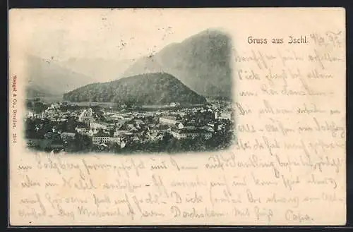 AK Ischl, Teilansicht mit Bergpanorama