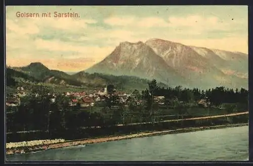 AK Goisern, Ortsansicht mit Flusspartie und Sarstein