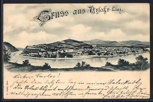 AK Linz, Urfahr, Panorama mit Flusspartie