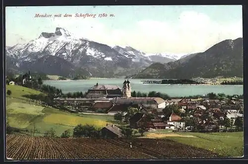 AK Mondsee, Gesamtansicht mit Schafberg