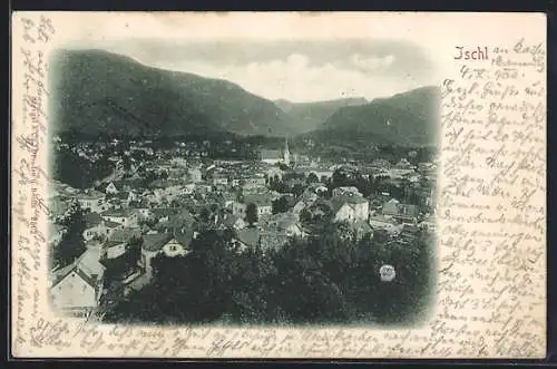 AK Ischl, Teilansicht mit Bergpanorama