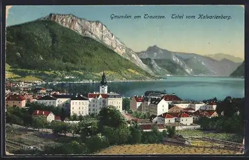 AK Gmunden am Traunsee, Totalansicht vom Kalvarienberg