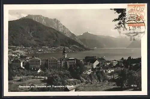 AK Gmunden am Traunsee, Ortsansicht gegen den Traunstein