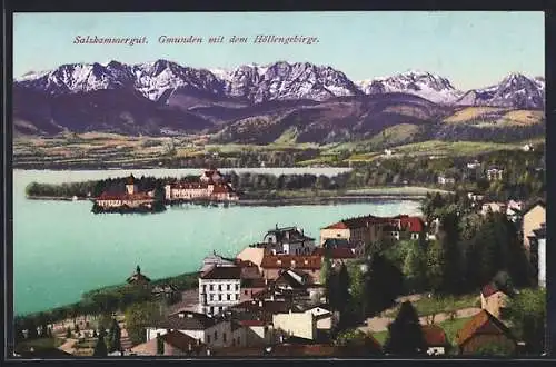 AK Gmunden /Salzkammergut, Blick gegen das Höllengebirge