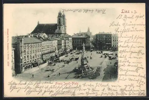 AK Linz a. D., Denkmal auf dem Franz Josef-Platz