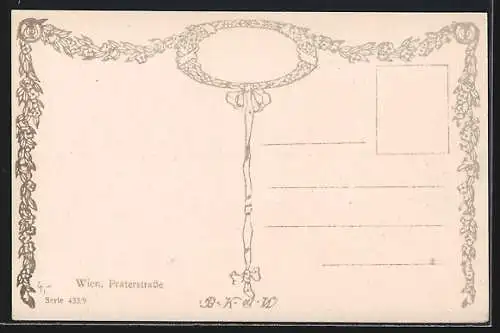 Künstler-AK Wien II, Praterstrasse mit Geschäften, Strassenbahn