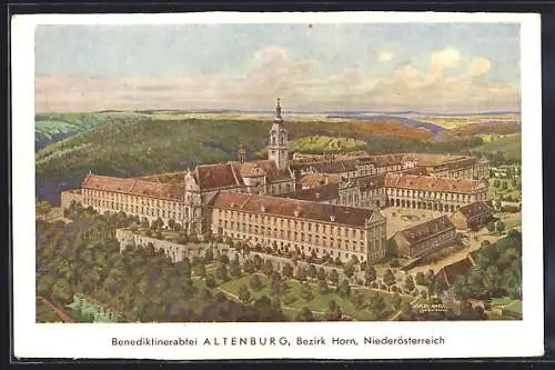 Künstler-AK Altenburg, Benediktinerstift von oben gesehen