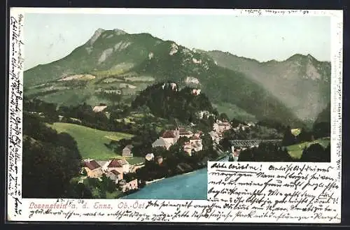 AK Losenstein a. d. Enns, Ortsansicht mit Berglandschaft