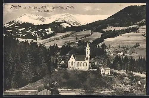 AK Prein an der Rax, Kirche mit den Bergen