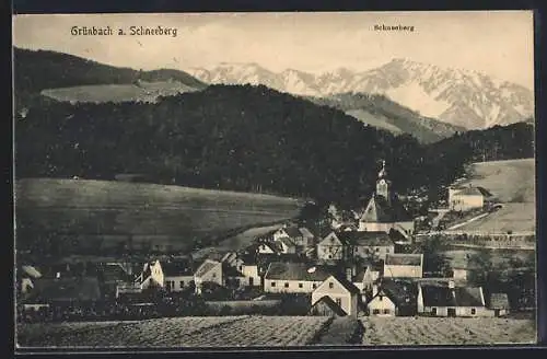 AK Grünbach a. Schneeberg, Ortsansicht mit Schneeberg