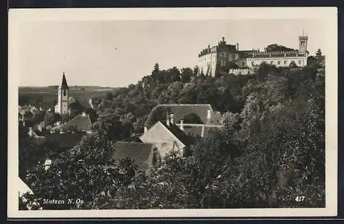 AK Matzen, Ortsansicht mit Kirche und Schloss