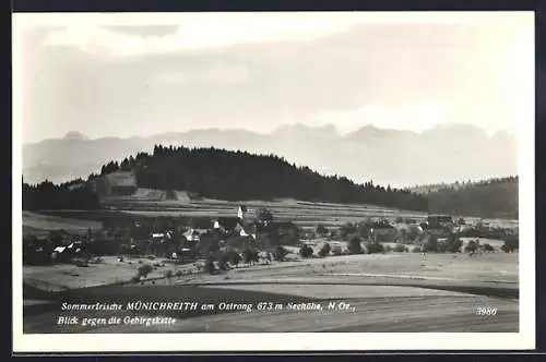 AK Münichreith am Ostrong, Blick gegen die Gebirgskette