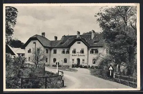 AK Winzendorf a. d. Schneebergbahn, Hotel Gasthof Teichmühle mit Strassenpartie