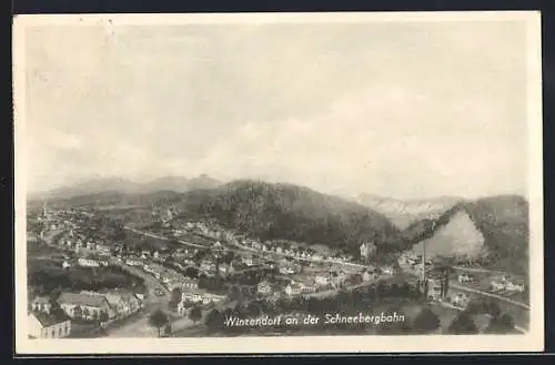 AK Winzendorf an der Schneebergbahn, Ortsansicht aus der Vogelschau