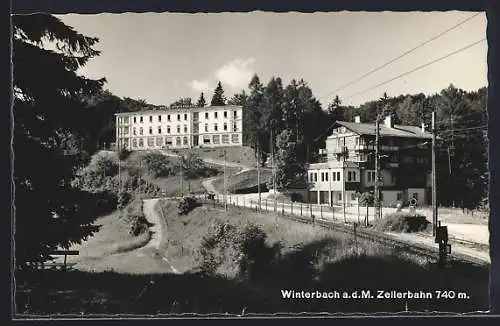 AK Winterbach a. d. M. Zellerbahn, Hotel Winterbach mit Bahnhof