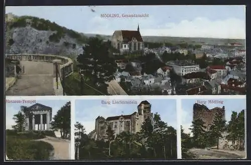 AK Mödling, Husarentempel, Burgen Liechtenstein und Mödling, Gesamtansicht