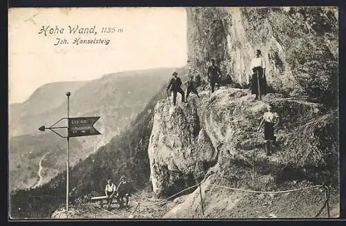 AK Hohe Wand, Bergsteiger am Aussichtspunkt am Johann Hanselsteig