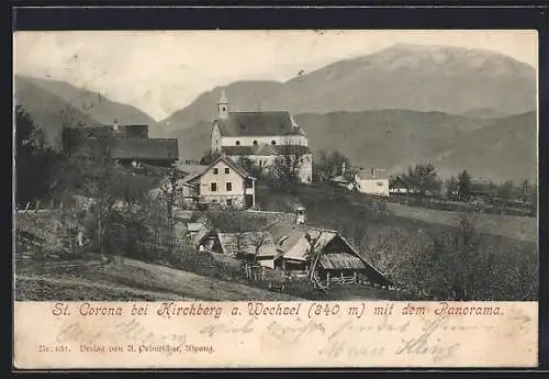 AK St. Corona bei Kirchberg, Ortsansicht im Bergpanorama