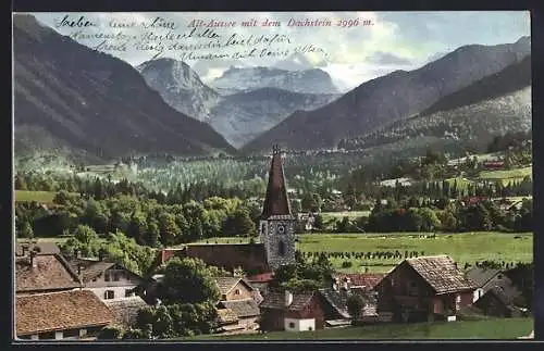 AK Alt-Aussee, Teilansicht mit Kirche und Blick zum Dachstein