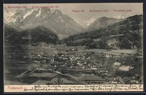 AK Trofaiach, Panoramaansicht mit Reichenstein, Vordernbergmauer, Polster, Griesmauuer, Trenchtling