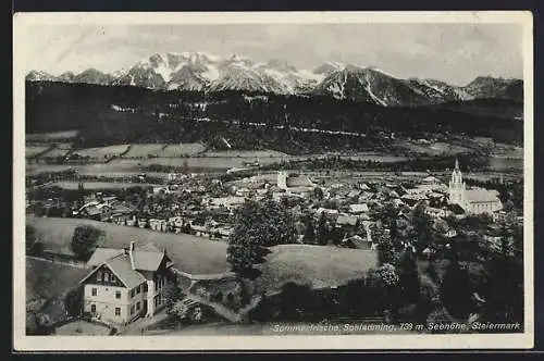 AK Schladming /Steiermark, Totalansicht gegen die Alpen