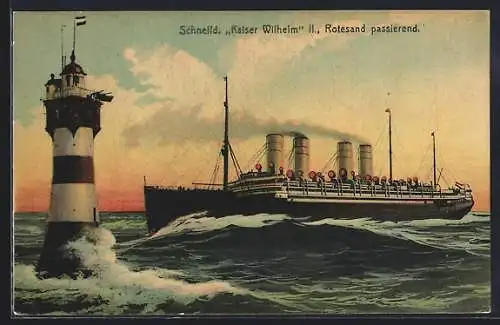 AK Passagierschiff Kaiser Wilhelm II. des Nordd. Lloyds den Rotesandleuchtturm passierend