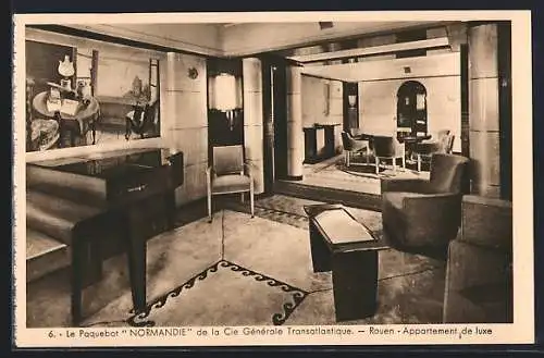 AK Passagierschiff Normandie, Appartement de luxe, Cie. Générale Transatlantique