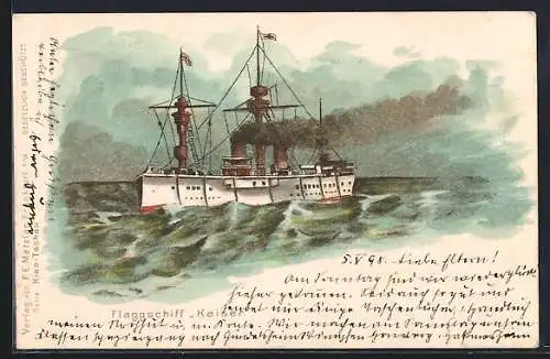 Lithographie Das Kriegsschiff Kaiser auf hoher See