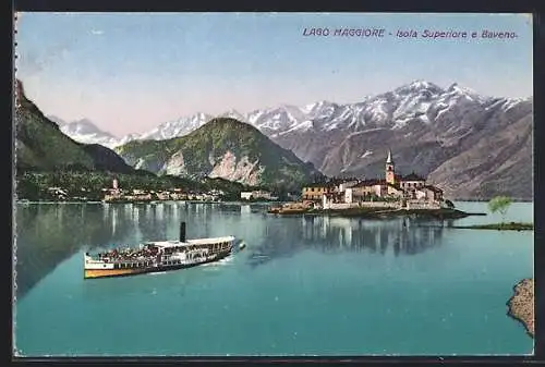 AK Baveno, Dampfer Italia, Lago Maggiore e Isola Superiore