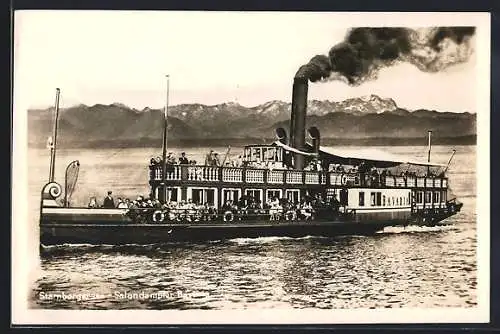 AK Salondampfer Bavaria auf dem Starnberger See mit Alpenpanorama