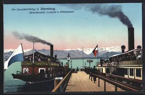 AK Starnberg, Salondampfer Luitpold und Wittelsbach am Steg