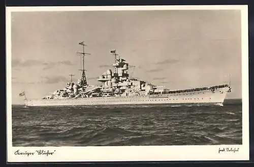 AK Kreuzer Blücher auf hoher See, Kriegsmarine