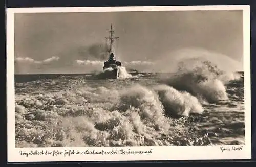 AK Torpedoboot bei hoher Fahrt im Kielwasser des Vordermanns