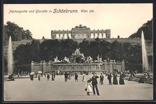 AK Wien, Schönbrunn, Neptungrotte und Gloriette