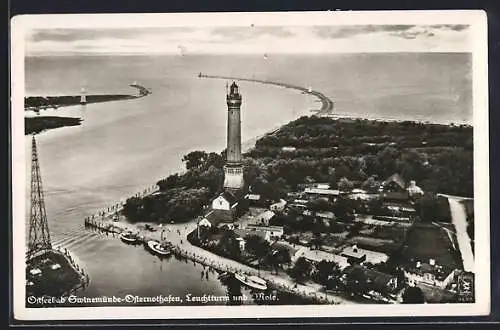 AK Osternothaven, Teilansicht mit Leuchtturm und Mole