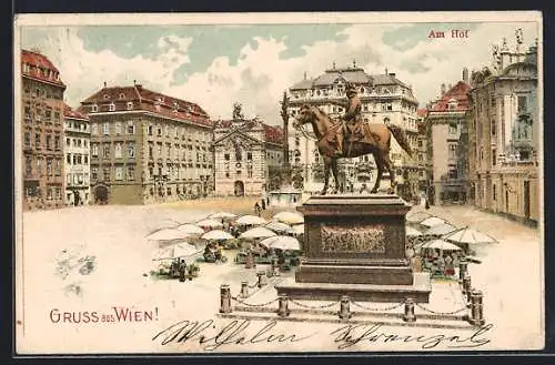 Lithographie Wien, Stände am Denkmal und an der Mariensäule am Hof